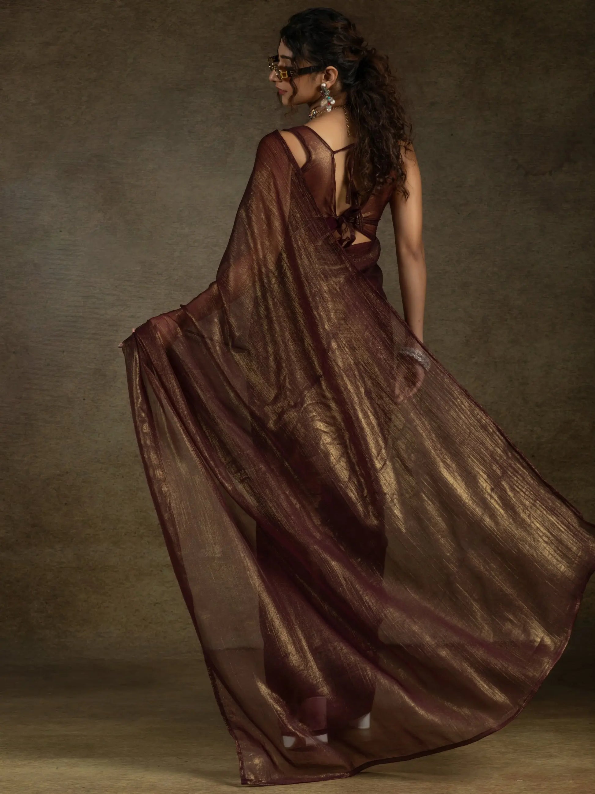 Fabulous Brown Chiffon Festive Wear Pre-Stitched Saree With Blouse - Zeel Clothing