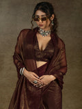 Fabulous Brown Chiffon Festive Wear Pre-Stitched Saree With Blouse - Zeel Clothing