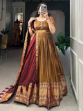 Fabulous Brown Zari Woven Cotton Function Wear Gown With Dupatta - Zeel Clothing