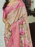 Fabulous Cream Floral Printed Silk Festive Wear Saree With Blouse - Zeel Clothing