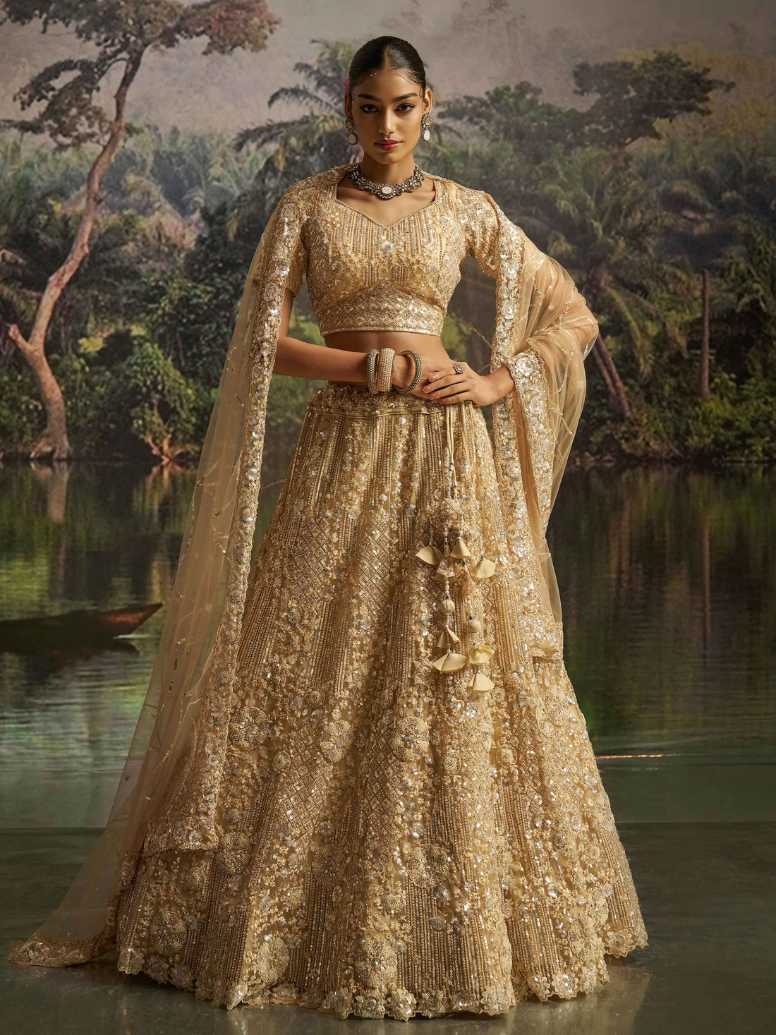 Fabulous Cream Thread Embroidery Net Wedding Wear Lehenga Choli With Dupatta
