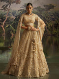 Fabulous Cream Thread Embroidery Net Wedding Wear Lehenga Choli With Dupatta