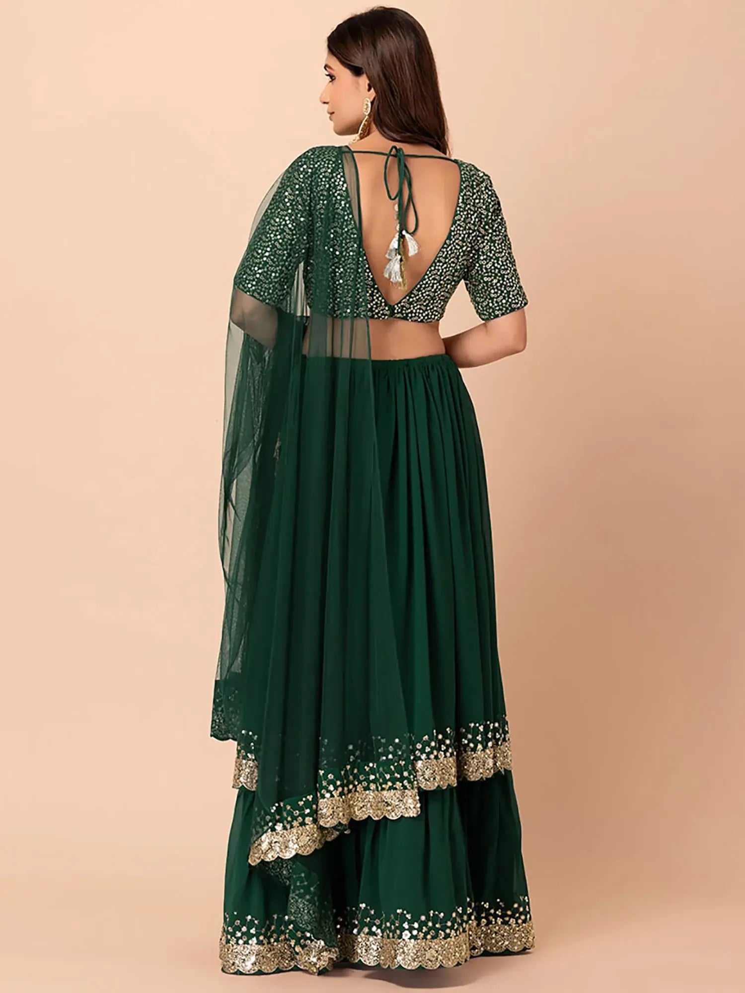 Fabulous Dark Green Sequins Georgette Party Wear Lehenga Choli - Zeel Clothing