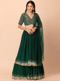Fabulous Dark Green Sequins Georgette Party Wear Lehenga Choli - Zeel Clothing
