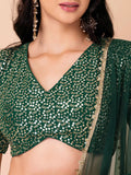 Fabulous Dark Green Sequins Georgette Party Wear Lehenga Choli - Zeel Clothing