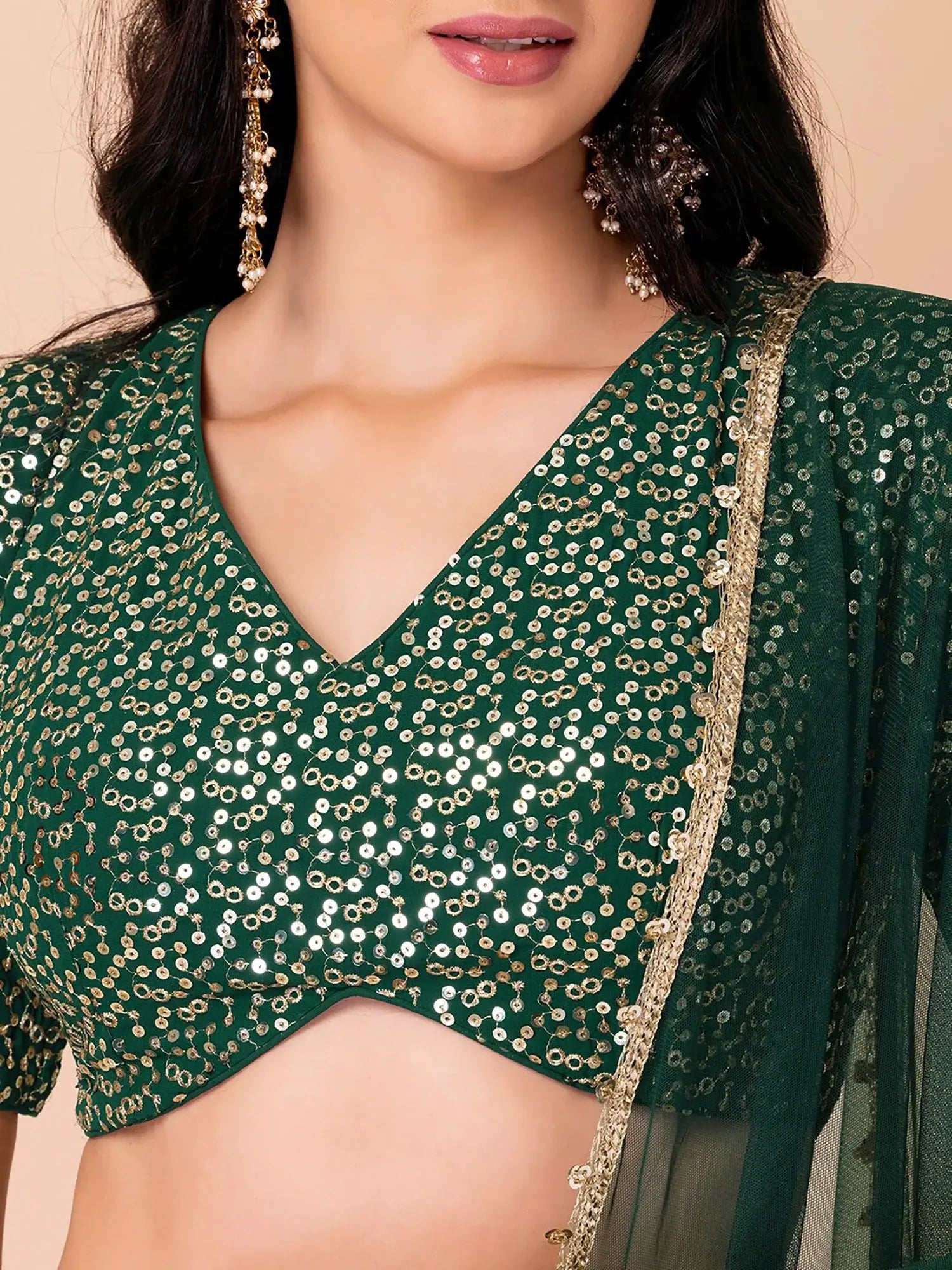 Fabulous Dark Green Sequins Georgette Party Wear Lehenga Choli - Zeel Clothing