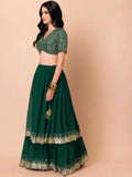 Fabulous Dark Green Sequins Georgette Party Wear Lehenga Choli - Zeel Clothing