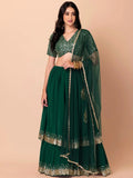 Fabulous Dark Green Sequins Georgette Party Wear Lehenga Choli - Zeel Clothing