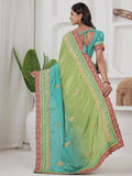 Fabulous Green Coding Embroidery Chinon Evening Wear Saree With Blouse