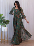 Fabulous Green Digital Printed Georgette Sharara Suit With Jacket - Zeel Clothing