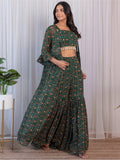 Fabulous Green Digital Printed Georgette Sharara Suit With Jacket - Zeel Clothing