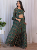 Fabulous Green Digital Printed Georgette Sharara Suit With Jacket - Zeel Clothing