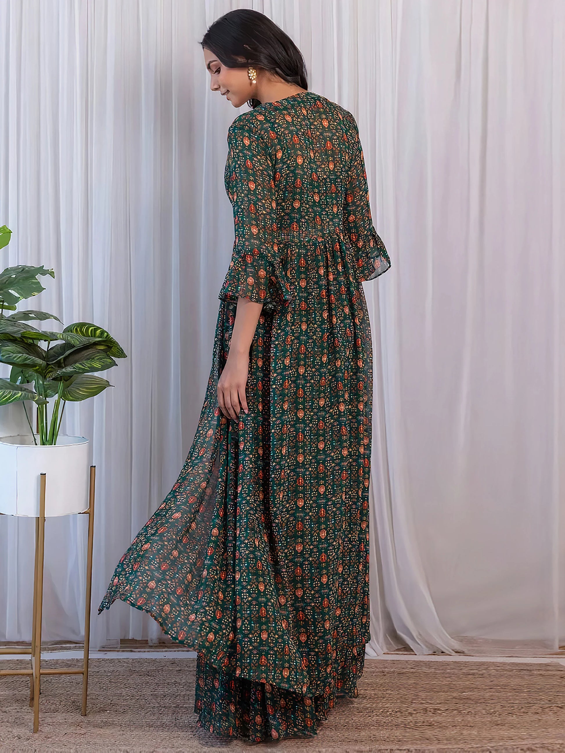 Fabulous Green Digital Printed Georgette Sharara Suit With Jacket - Zeel Clothing