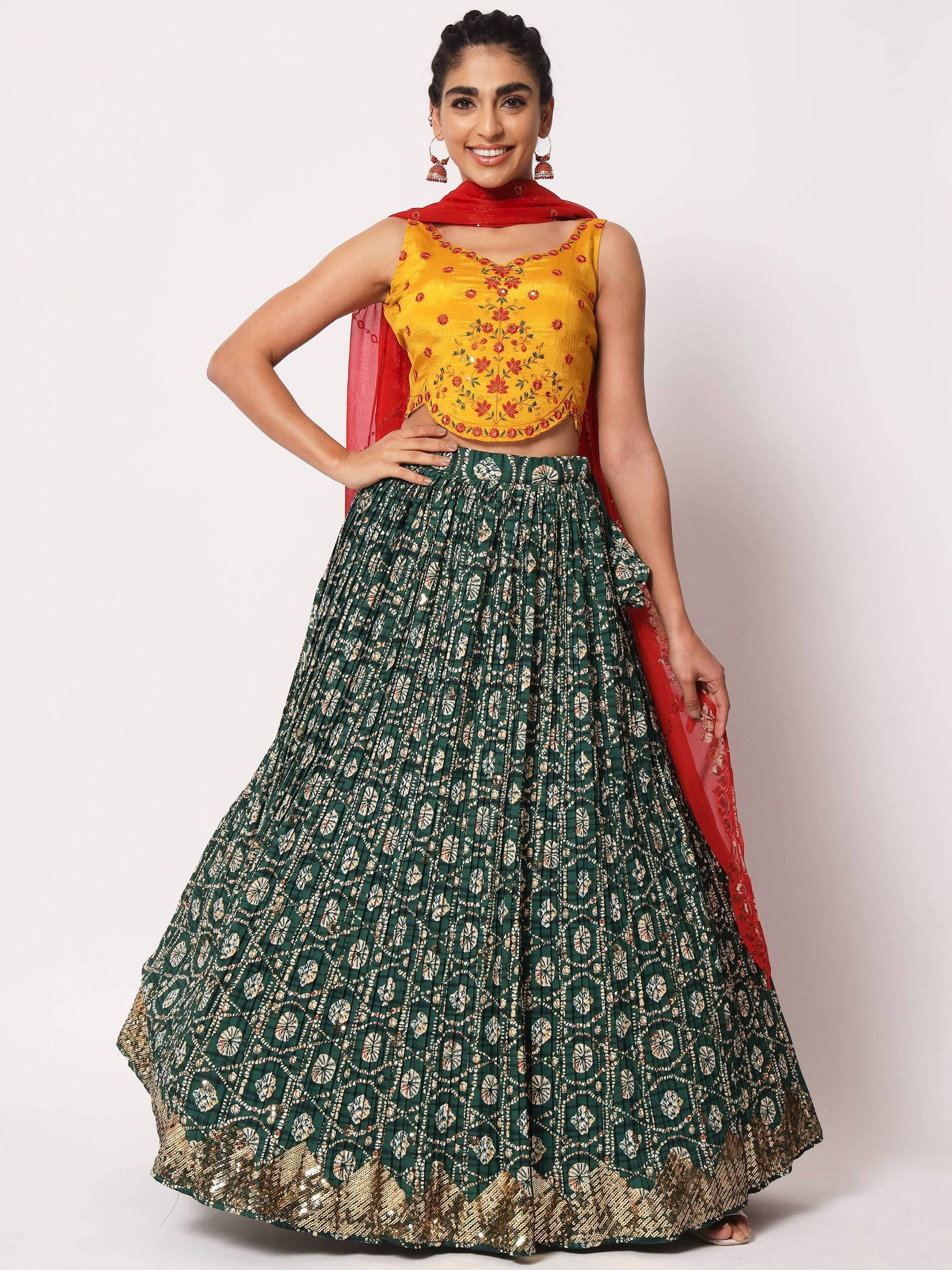 Fabulous Green Fancy Digital Printed Art Silk Lehenga Choli - Zeel Clothing