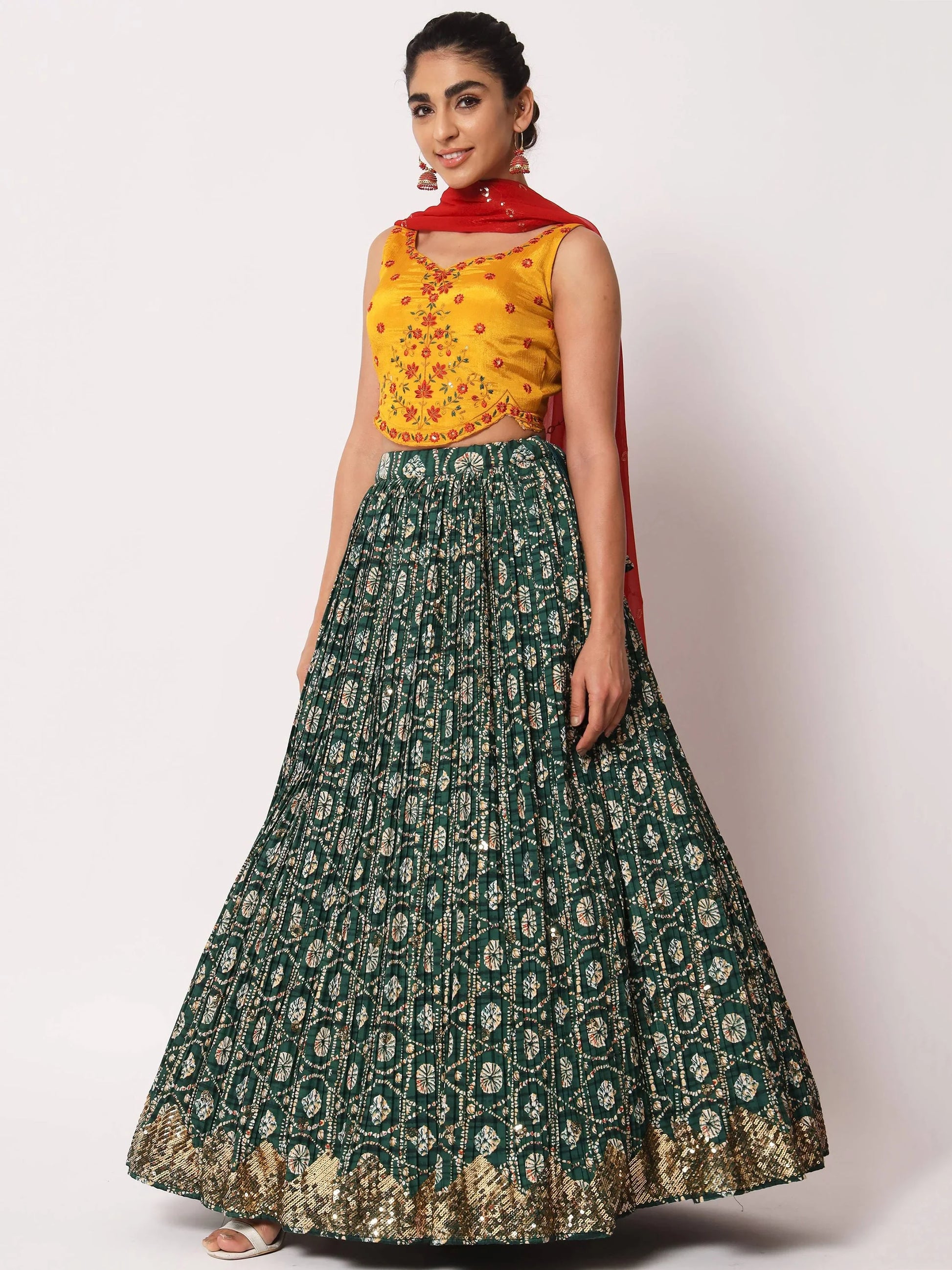 Fabulous Green Fancy Digital Printed Art Silk Lehenga Choli - Zeel Clothing