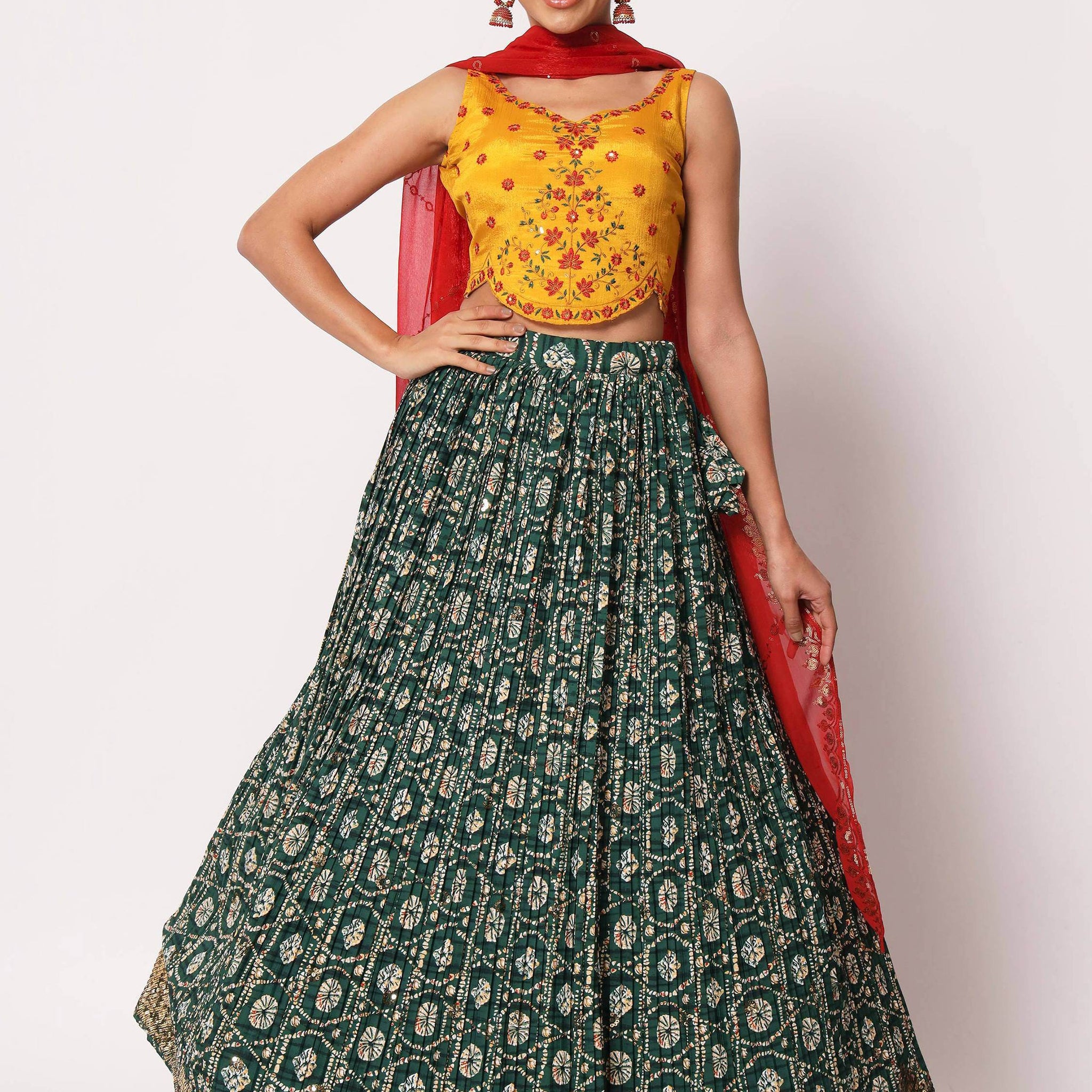 Fabulous Green Fancy Digital Printed Art Silk Lehenga Choli - Zeel Clothing