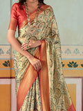Fabulous Green Floral Printed Silk Wedding Wear Saree With Blouse - Zeel Clothing