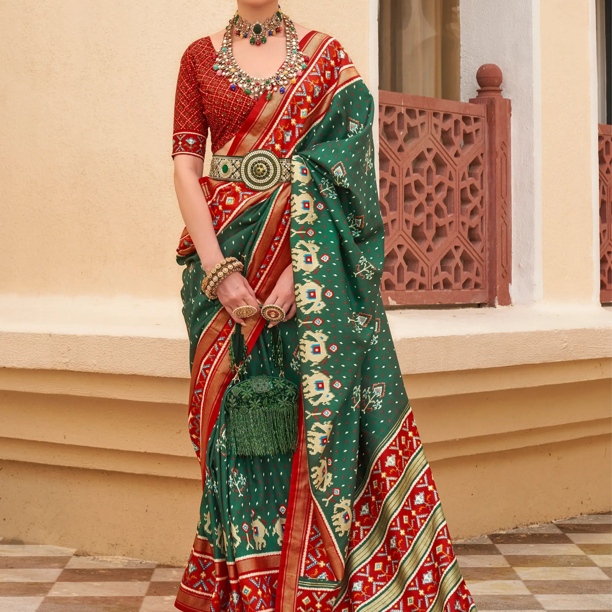 Fabulous Green Patola Print Silk Engagement Wear Saree With Blouse - Zeel Clothing