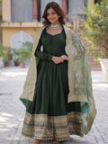 Fabulous Green Zari Work Vichitra Silk Festive Wear Gown With Dupatta - Zeel Clothing