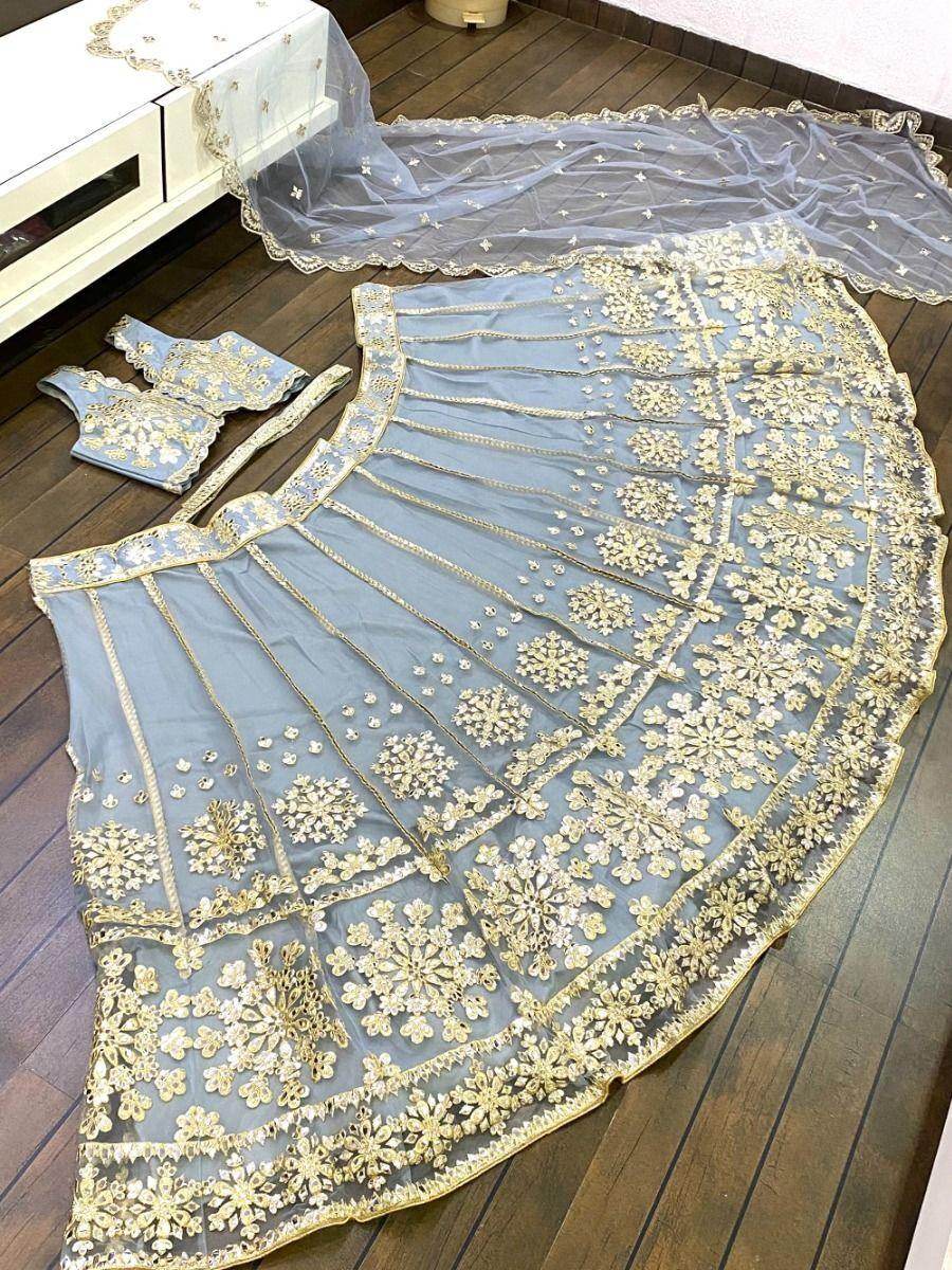 Fabulous Grey Embroidered Net Wedding Wear Lehenga Choli With Dupatta - Zeel Clothing