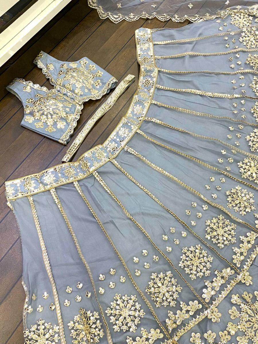 Fabulous Grey Embroidered Net Wedding Wear Lehenga Choli With Dupatta - Zeel Clothing
