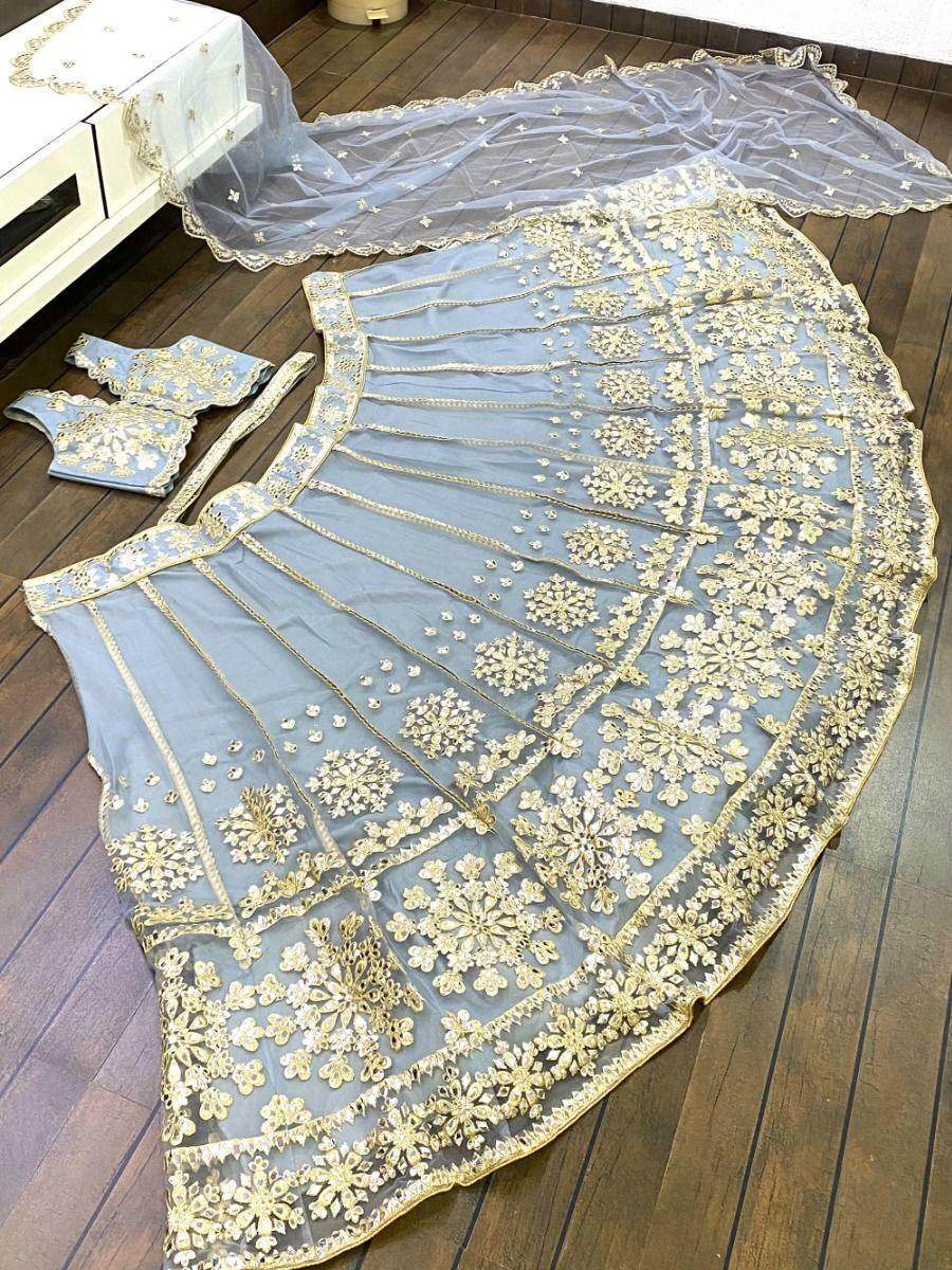 Fabulous Grey Embroidered Net Wedding Wear Lehenga Choli With Dupatta - Zeel Clothing