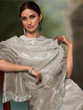 Fabulous Grey Stone Work Silk Festival Wear Saree With Blouse - Zeel Clothing