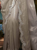 Fabulous Grey Stone Work Silk Festival Wear Saree With Blouse - Zeel Clothing