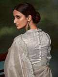 Fabulous Grey Stone Work Silk Festival Wear Saree With Blouse - Zeel Clothing
