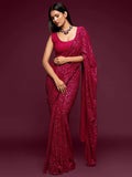 Fabulous Hot Pink Sequined Georgette Party Wear Saree - Zeel Clothing