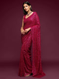 Fabulous Hot Pink Sequined Georgette Party Wear Saree - Zeel Clothing
