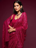 Fabulous Hot Pink Sequined Georgette Party Wear Saree - Zeel Clothing