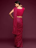 Fabulous Hot Pink Sequined Georgette Party Wear Saree - Zeel Clothing