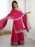 Fabulous Hot Pink Sequins Embroidered Chinon Wedding Wear Sharara Suit - Zeel Clothing