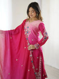 Fabulous Hot Pink Sequins Embroidered Chinon Wedding Wear Sharara Suit - Zeel Clothing