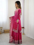 Fabulous Hot Pink Sequins Embroidered Chinon Wedding Wear Sharara Suit - Zeel Clothing