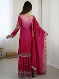Fabulous Hot Pink Sequins Embroidered Chinon Wedding Wear Sharara Suit - Zeel Clothing