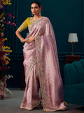 Fabulous Lavender Embroidered Kanjivaram Silk Party Wear Saree - Zeel Clothing