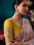 Fabulous Lavender Embroidered Kanjivaram Silk Party Wear Saree - Zeel Clothing