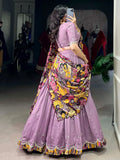 Fabulous Lavender Silk Event Wear Lehenga Choli With Kalamkari Print Dupatta