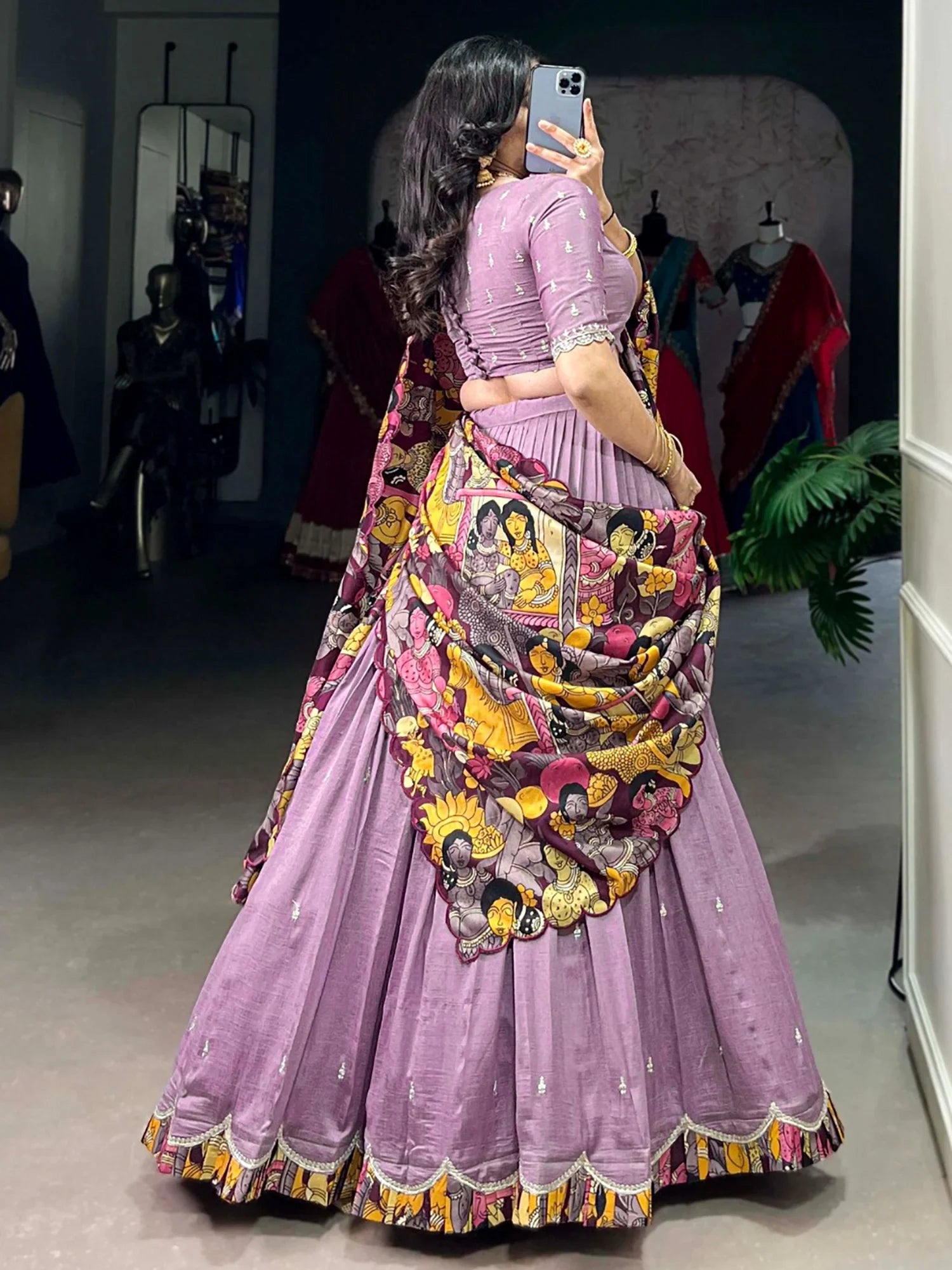 Fabulous Lavender Silk Event Wear Lehenga Choli With Kalamkari Print Dupatta