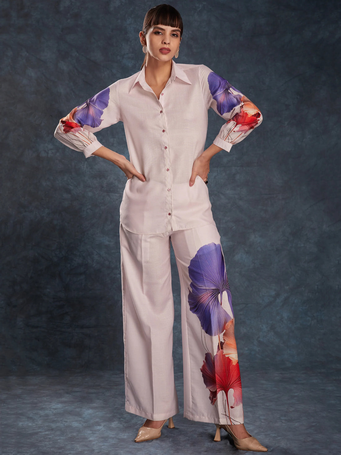 Fabulous Light Pink Digital Printed Linen Office Wear Co-Ord Set - Zeel Clothing