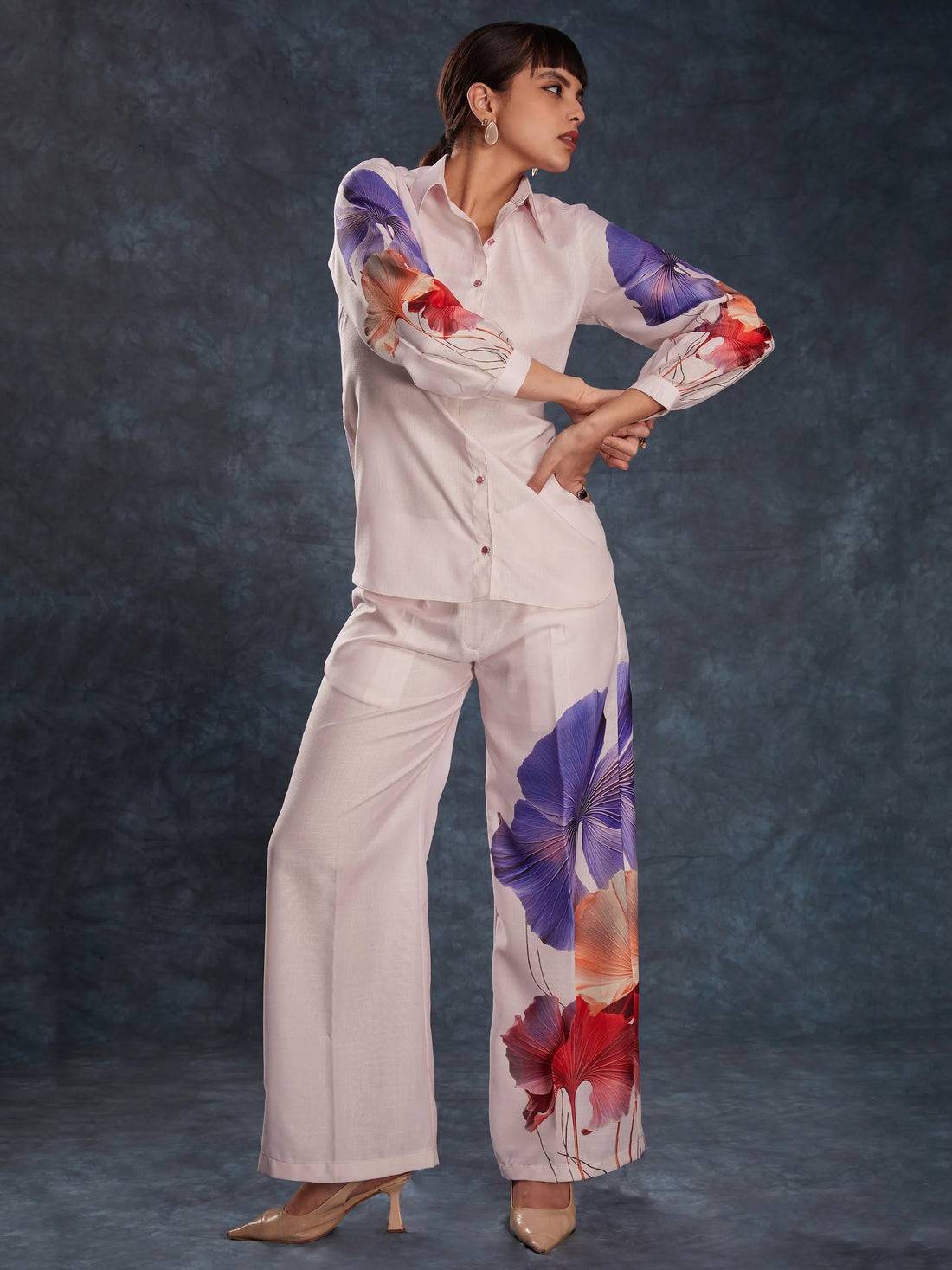 Fabulous Light Pink Digital Printed Linen Office Wear Co-Ord Set - Zeel Clothing