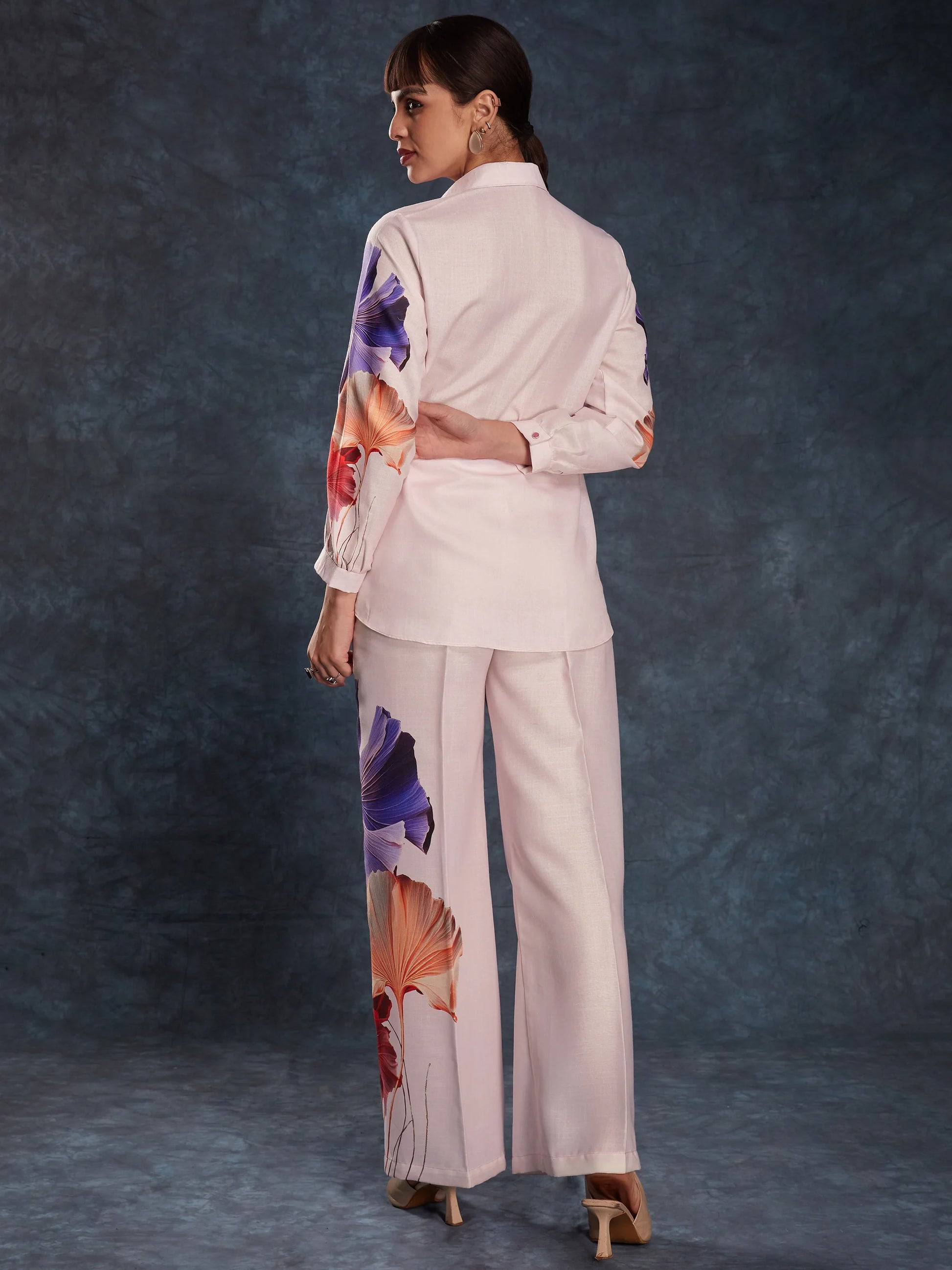Fabulous Light Pink Digital Printed Linen Office Wear Co-Ord Set - Zeel Clothing