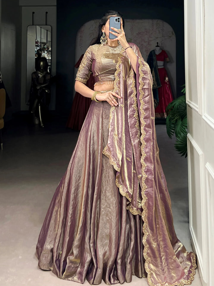 Fabulous Lilac Sequins Work Organza Party Wear Lehenga Choli With Dupatta - Zeel Clothing