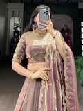 Fabulous Lilac Sequins Work Organza Party Wear Lehenga Choli With Dupatta - Zeel Clothing