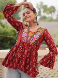 Fabulous Maroon Patch Work Cotton Navratri Special Peplum Top - Zeel Clothing