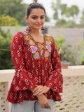 Fabulous Maroon Patch Work Cotton Navratri Special Peplum Top - Zeel Clothing