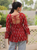 Fabulous Maroon Patch Work Cotton Navratri Special Peplum Top - Zeel Clothing