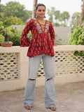 Fabulous Maroon Patch Work Cotton Navratri Special Peplum Top - Zeel Clothing